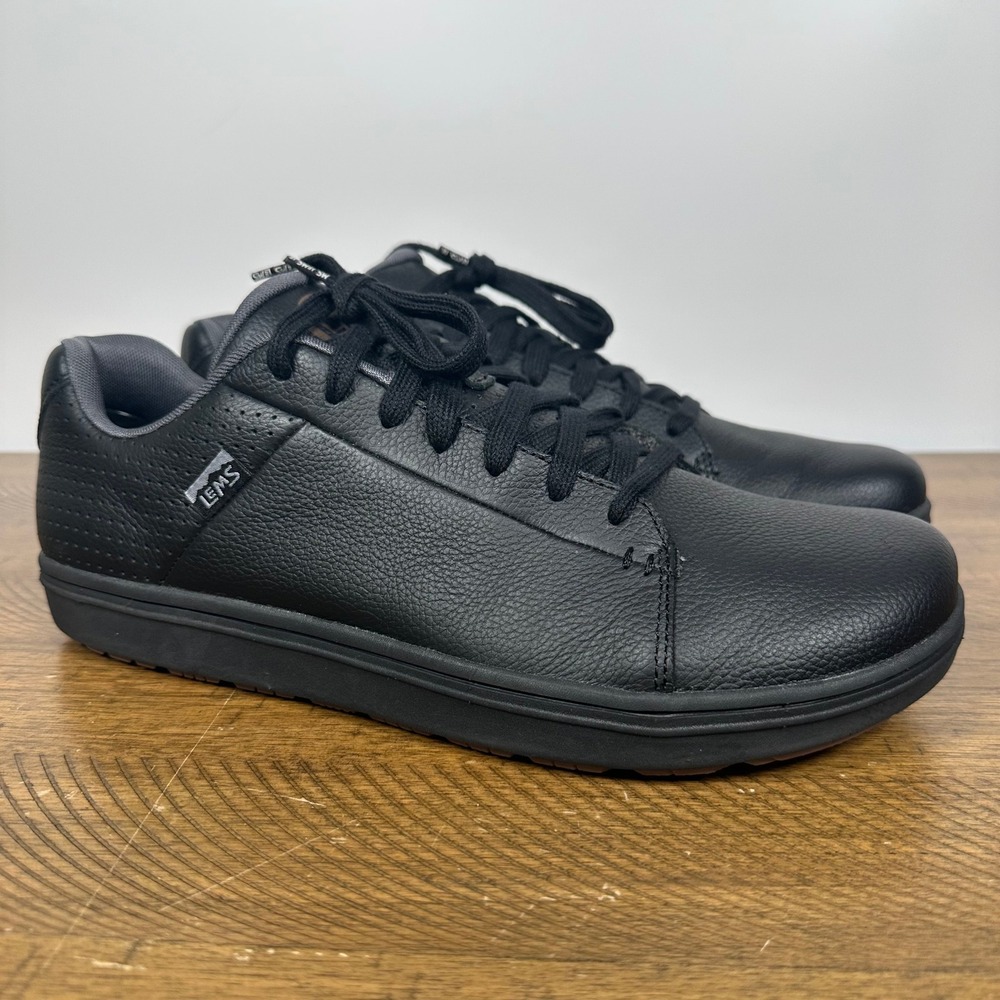 Lems Kourt Grip Shoes Men 12 Black Leather Zero Drop Barefoot Minimalist Sneaker
